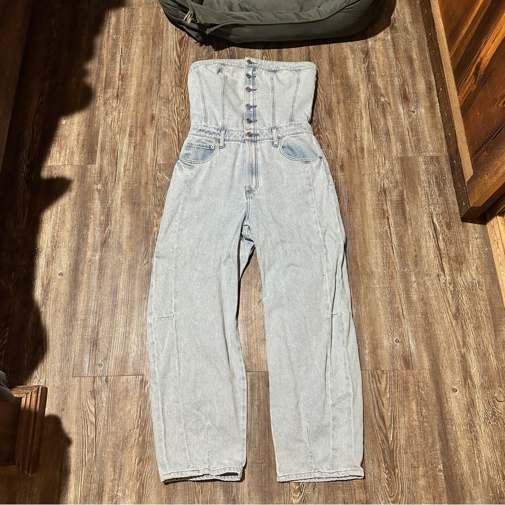 Pistola Light Wash Strapless Denim Jumpsuit